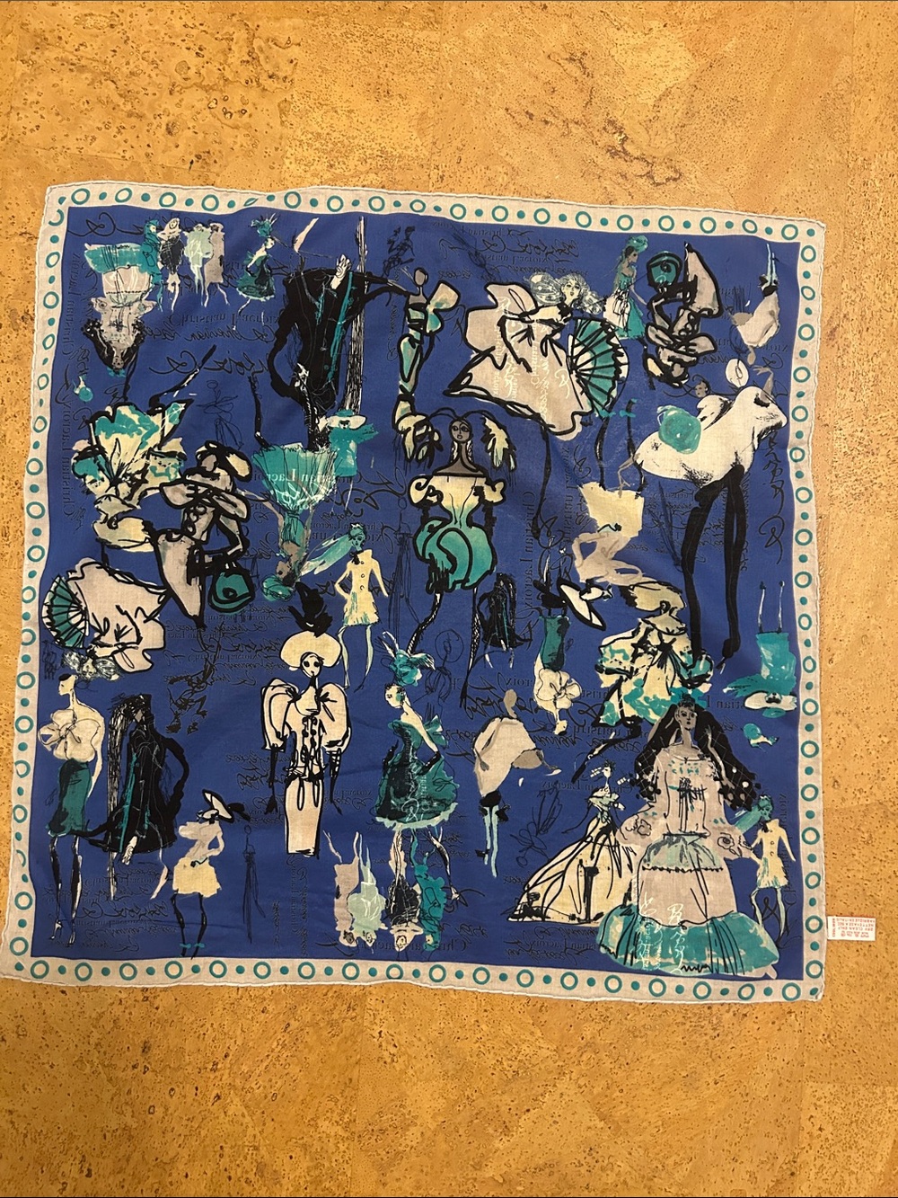 Christian Lacroix Blue Floral & Figurative Square Scarf